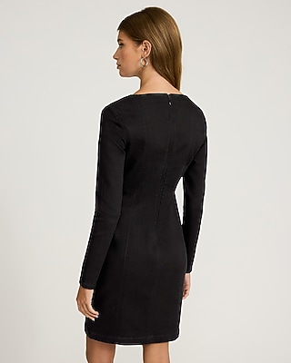 Denim Sweetheart Long Sleeve Seamed Mini Dress