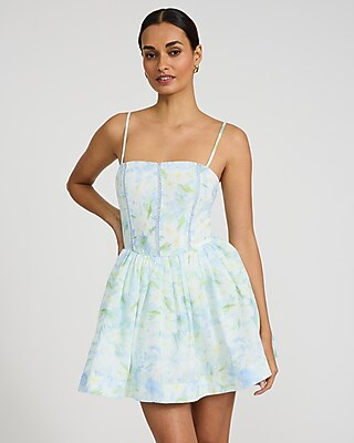 Floral Square Neck Lace Smocked Back Mini Fit and Flare Dress
