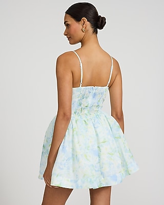 Floral Square Neck Lace Smocked Back Mini Fit and Flare Dress