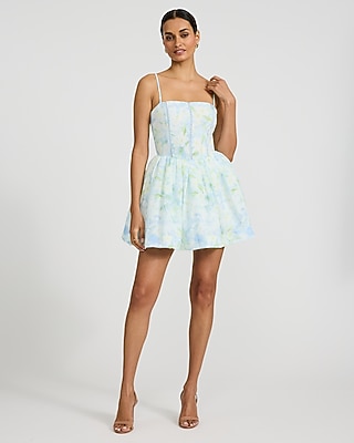 Floral Square Neck Lace Smocked Back Mini Fit and Flare Dress