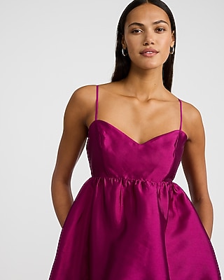 Satin Sweetheart Sleeveless Bubble Mini Dress with Pockets
