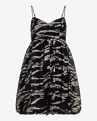 Metallic Printed Sweetheart Sleeveless Bubble Hem Mini Dress