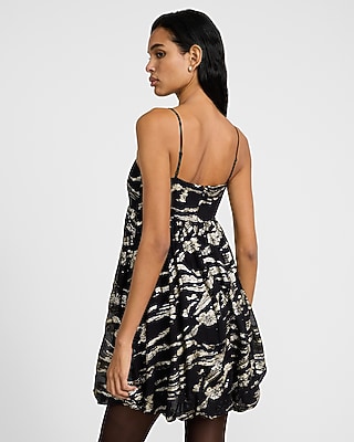 Metallic Printed Sweetheart Sleeveless Bubble Hem Mini Dress