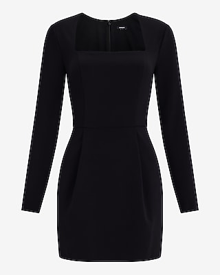Square Neck Long Sleeve Fit and Flare Mini Dress