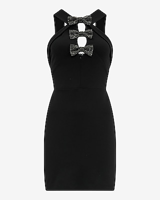 Embellished Bowtie Halter Cutout Mini Dress