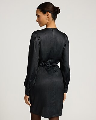 Metallic V-Neck Long Sleeve Wrap Mini Dress