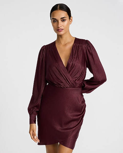 long sleeve wrap mini dress Forever First Class S / green This In A Good Place Blue Wrap Mini Dress features a wrap Metallic V-neck Long Sleeve Wrap