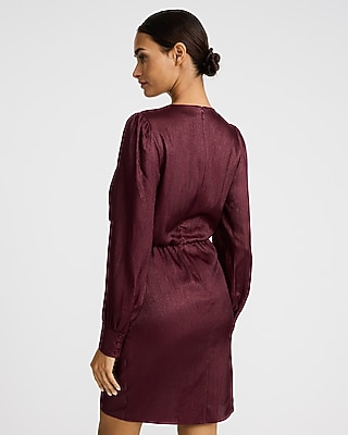 Metallic V-Neck Long Sleeve Wrap Mini Dress