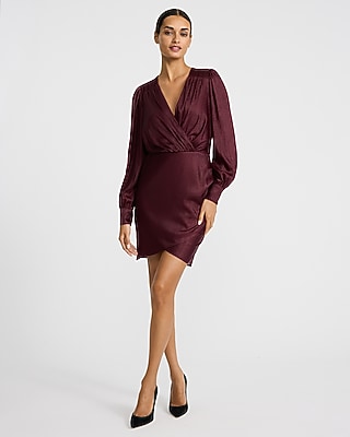 Metallic V-Neck Long Sleeve Wrap Mini Dress