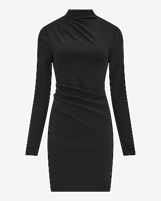 Mock Neck Long Sleeve Draped Mini Dress