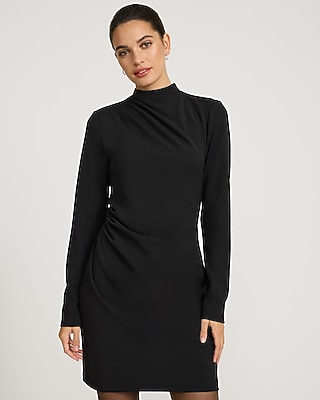 Mock Neck Long Sleeve Draped Mini Dress