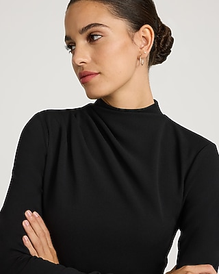 Mock Neck Long Sleeve Draped Mini Dress