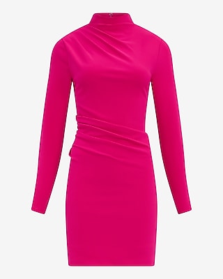 Mock Neck Long Sleeve Draped Mini Dress