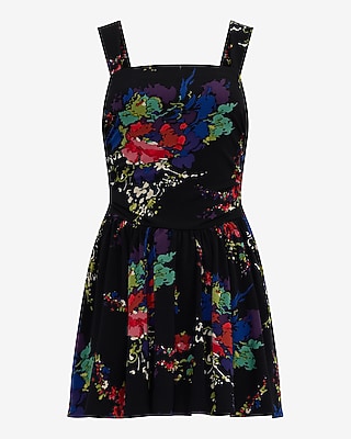 Floral Square Neck Ruched Mini Dress with Pockets