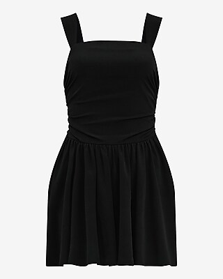 Square Neck Sleeveless Ruched Mini Dress with Pockets
