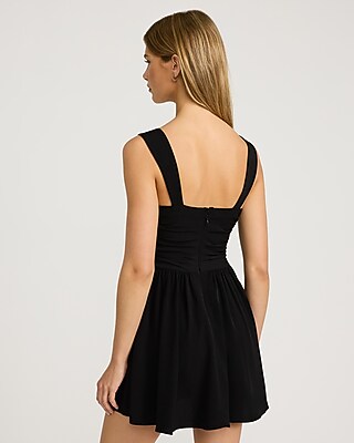 Square Neck Sleeveless Ruched Mini Dress with Pockets