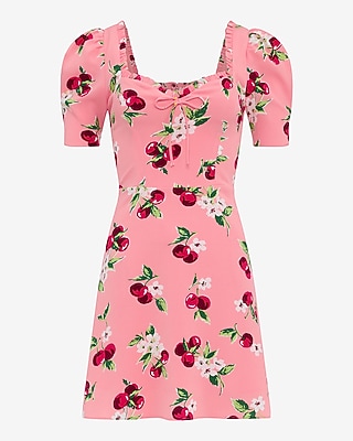 Floral Sweetheart Puff Sleeve Smocked Back Mini Dress with Pockets