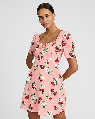 Floral Sweetheart Puff Sleeve Smocked Back Mini Dress with Pockets