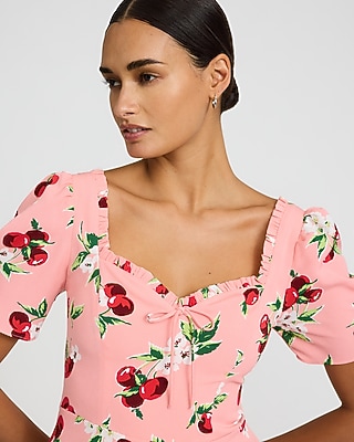 Floral Sweetheart Puff Sleeve Smocked Back Mini Dress with Pockets