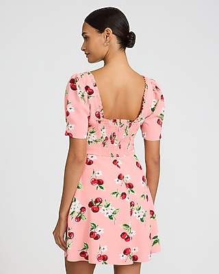 Floral Sweetheart Puff Sleeve Smocked Back Mini Dress with Pockets