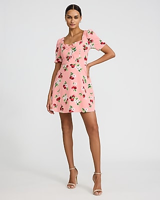 Floral Sweetheart Puff Sleeve Smocked Back Mini Dress with Pockets