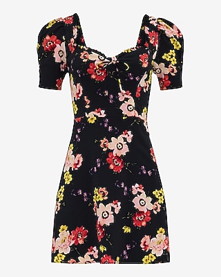 Floral Ruffle Sweetheart Puff Sleeve Mini Dress