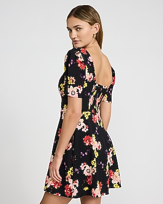 Floral Ruffle Sweetheart Puff Sleeve Mini Dress