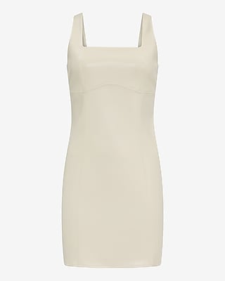 Faux Leather Square Neck Sleeveless Seamed Mini Dress
