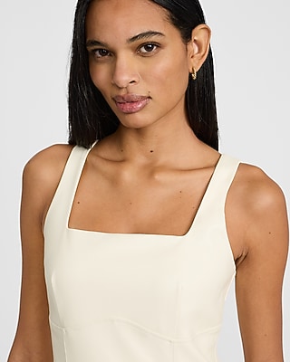 Faux Leather Square Neck Sleeveless Seamed Mini Dress