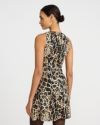 Leopard V-Neck Tie Front Mini Dress with Pockets