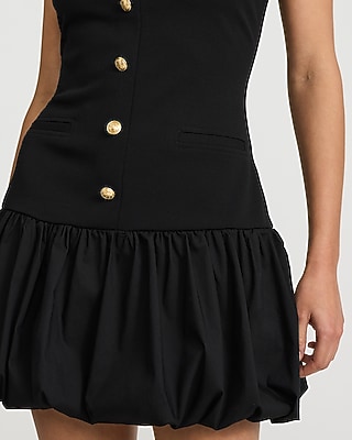 V-Neck Novelty Button Mini Bubble Dress