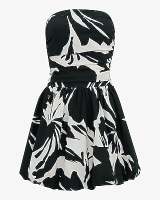 Cotton Poplin Printed Drop Waist Bubble Hem Mini Dress with Pockets