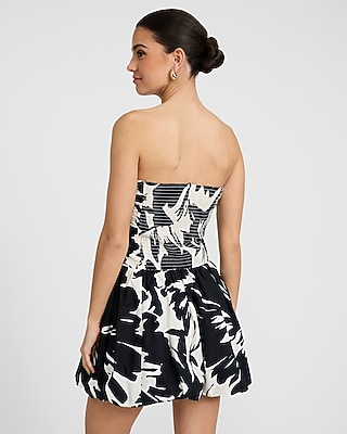 Cotton Poplin Printed Drop Waist Bubble Hem Mini Dress with Pockets