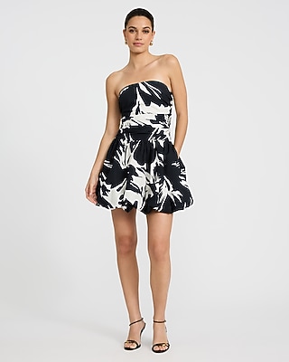 Cotton Poplin Printed Drop Waist Bubble Hem Mini Dress with Pockets