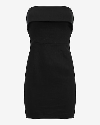 Linen-Blend Fold Over Strapless Mini Tube Sheath Dress