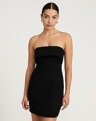 Linen-Blend Fold Over Strapless Mini Tube Sheath Dress