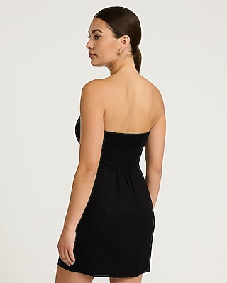 Linen-Blend Fold Over Strapless Mini Tube Sheath Dress