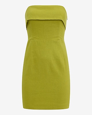 Linen-Blend Fold Over Strapless Mini Tube Sheath Dress