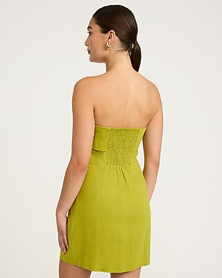 Linen-Blend Fold Over Strapless Mini Tube Sheath Dress