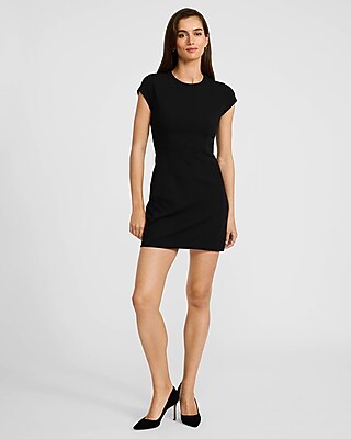 Crepe Crew Neck Short Sleeve Mini Dress | Express