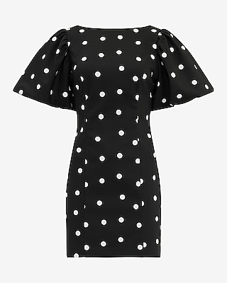 Polka Dot Puff Sleeve Mini Sheath Dress