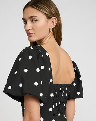 Polka Dot Puff Sleeve Mini Sheath Dress