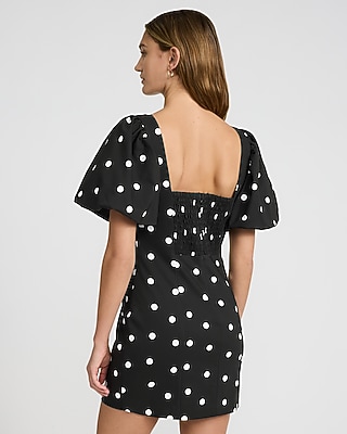 Polka Dot Puff Sleeve Mini Sheath Dress