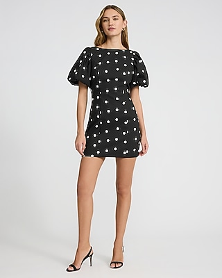 Polka Dot Puff Sleeve Mini Sheath Dress
