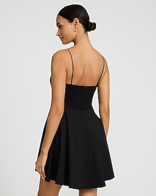 Poplin V-Neck Sleeveless Seamed Mini Dress with Pockets