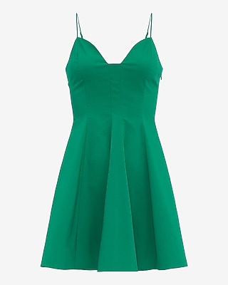 Poplin V-Neck Sleeveless Seamed Mini Dress with Pockets