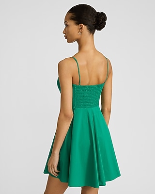 Poplin V-Neck Sleeveless Seamed Mini Dress with Pockets