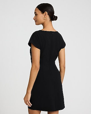 Crepe Crew Neck Ruched Wrap Mini Dress