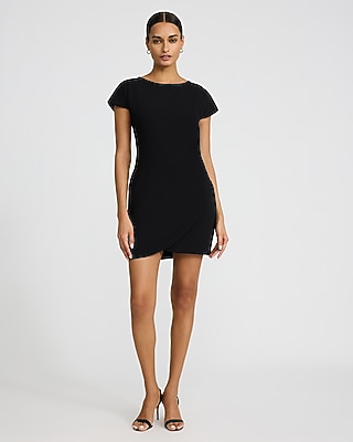Crepe Crew Neck Ruched Wrap Mini Dress