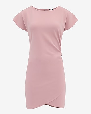 Crepe Crew Neck Ruched Wrap Mini Dress - image 4